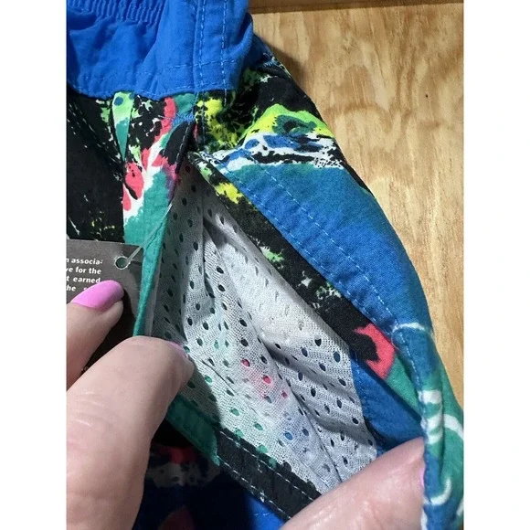 Vintage 90s OP Ocean Pacific Blue Neon Graphic Swim Trunk Shorts NOS Size Medium